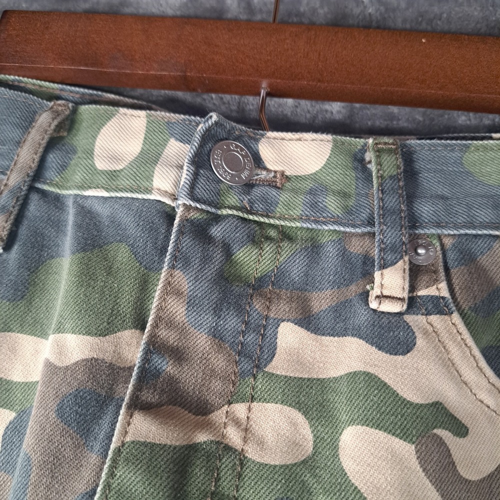 Gap 1969 Camo Denim Mini Skirt Size 27 Green Brown Camouflage Utility Streetwear - Picture 5 of 6